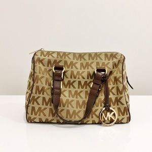 Michael Kors Grayson Brown Tan Small Satchel Purse